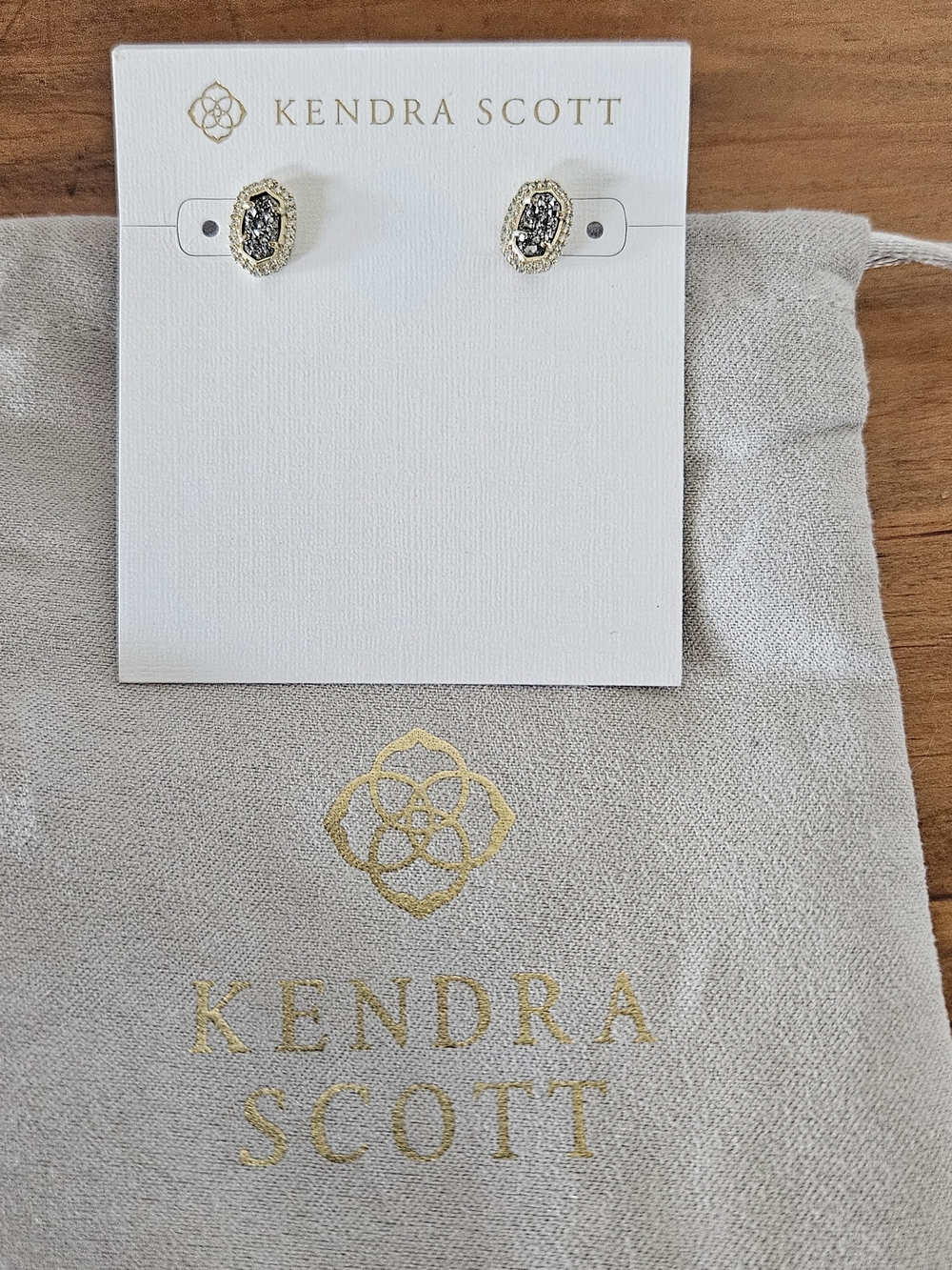Kendra Scott Gold Tone Earrings with Black Druzy Oval Centers